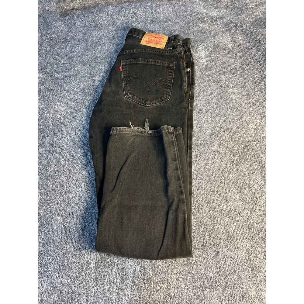 Levis 505 Regular Fit Black Denim Jeans Mens 34x30 Made in USA Vintage Faded